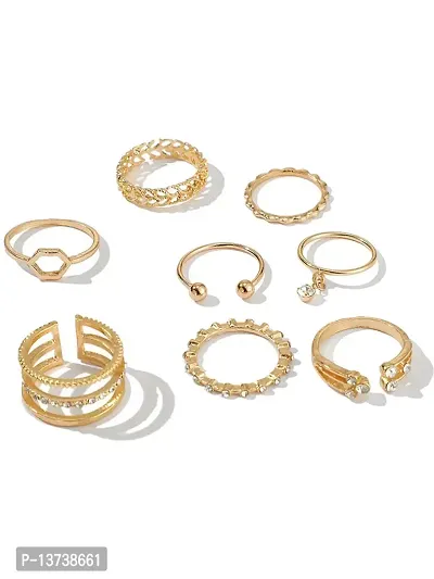 Vembley Gold Plated 8 Piece Multi Designs Ring Set For Women and Girls.