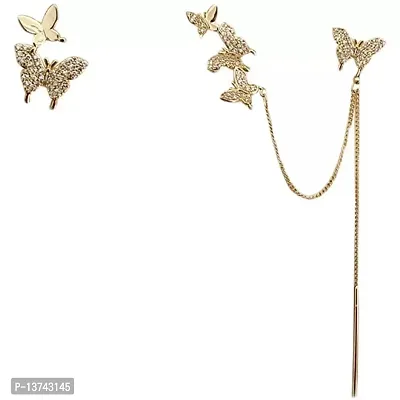 Vembley Korean Studded Butterfly Chain Ear Cuff Earrings For Women And Girls 2 Pcs/Set