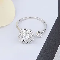 Elegant Stainless Steel Rotating Cubic Zirconia Flower Ring For Women And Girls-thumb1