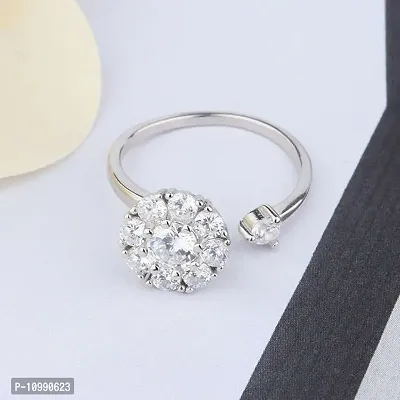 Elegant Stainless Steel Rotating Cubic Zirconia Flower Ring For Women And Girls-thumb2