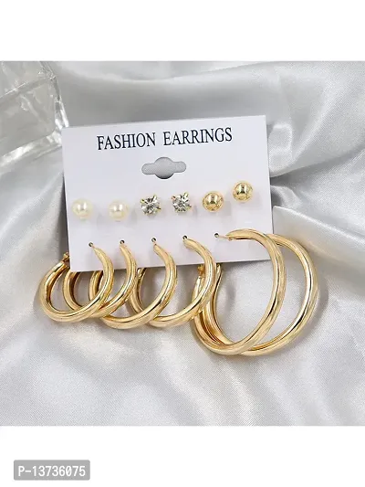 Combo 6 Pair Stunning Gold Plated Pearl Hoop Earrings-thumb3