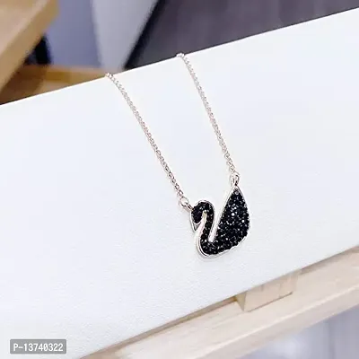 Vembley Gorgeous Rose Gold Plated Black Swan Pendant Necklace for Women and Girls-thumb2