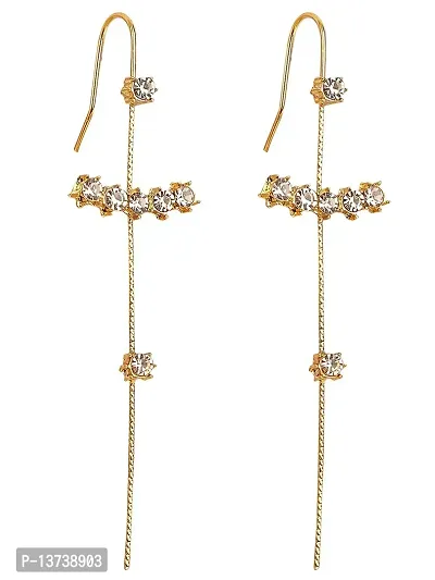 Vembley Pair of 2 Glamorous Gold Plated Zircon Studded Ear Cuffs for Women  Girls-thumb0