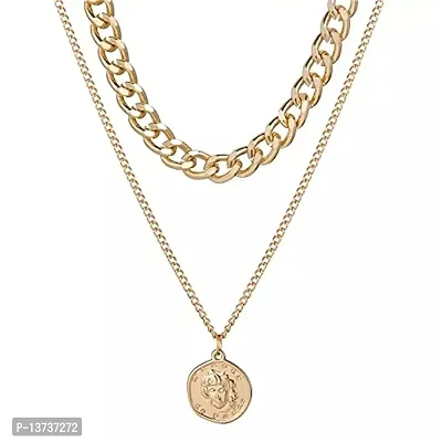 Vembley Charming Gold Plated Double Layered Vintage Coin Pendant Necklace for Women and Girls-thumb0