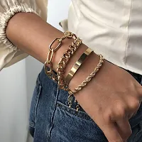 Vembley Combo of 4 Gold Plated Chain Linked Chunky Bracelets For Women And Girls-thumb2