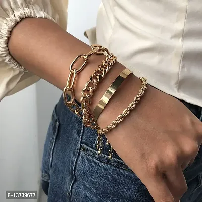 Vembley Combo of 4 Gold Plated Chain Linked Chunky Bracelets For Women And Girls-thumb3