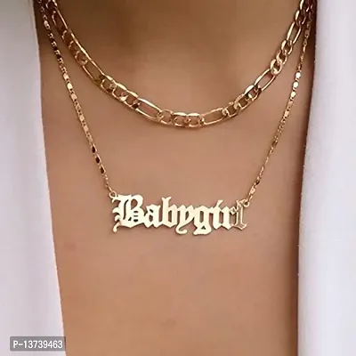 Vembley Stunning Gold Plated Double Layered Babygirl Alphabet Word Pendant Necklace for Women and Girls-thumb2