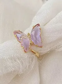 Vembley Charming Gold Plated Purple Crystal Butterfly Ring for Women and Girls-thumb1