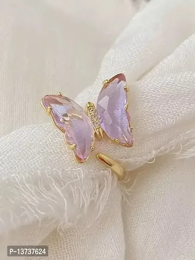 Vembley Charming Gold Plated Purple Crystal Butterfly Ring for Women and Girls-thumb2