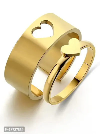 Vembley Stylish Golden Heart Couple Ring Matching Wrap Finger Ring For Women and Men