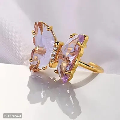 Vembley Lavish Designer Purple Crystal Butterfly Ring-thumb3