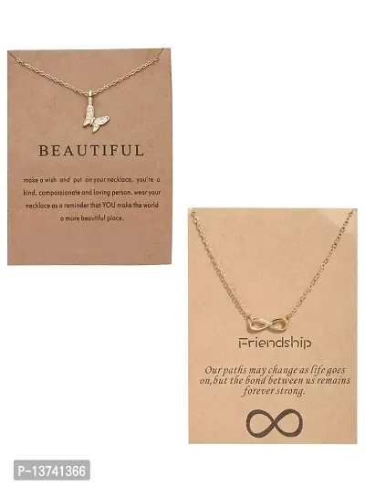 Vembley Combo Of 2 Charming Gold Plated Infinite and Butterfly Pendant Pendant Necklace For Women and Girls