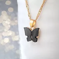 Vembley Pretty Gold Plated Black Butterfly Pendant Necklace for Women and Girls-thumb1