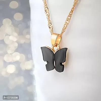 Vembley Pretty Gold Plated Black Butterfly Pendant Necklace for Women and Girls-thumb2