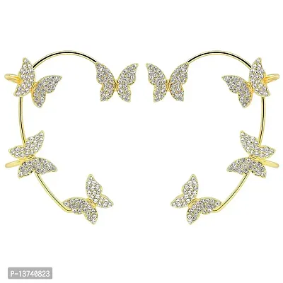 Vembley Korean Gold-Plated Long Crystal Zircon Studded Dangle Earrings For Women  Girls 2Pcs/Set