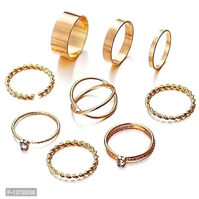 Gold Plated 9 Piece Dailywear Multi Designs Ring Set For Women and Girls.