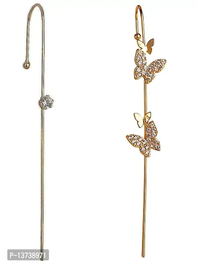 Vembley Pack Of 2 Gold Plated Stylish Zircon Studded Butterfly for Women  Girls
