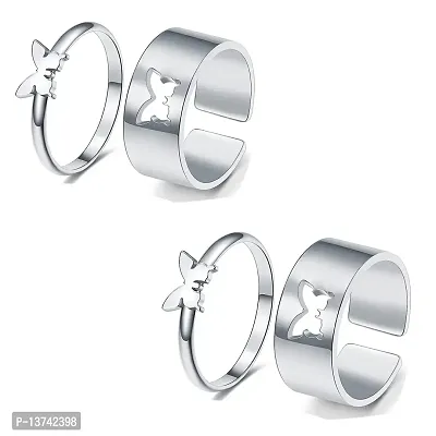 Vembley Combo of 2 Stunning Silver Plated Butterfly Couple Ring For Men and Women-thumb0