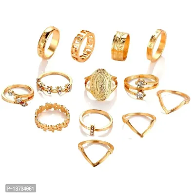 Vembley Gold Plated 13 Piece Cross Border With Dimond Studde Simple Pattern Ring Set For Women and Girls