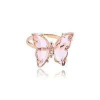Vembley Stylish Gold Plated Pink Crystal Butterfly Ring for Women and Girls-thumb4