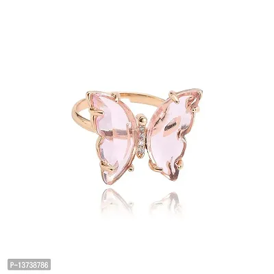 Vembley Stylish Gold Plated Pink Crystal Butterfly Ring for Women and Girls-thumb5