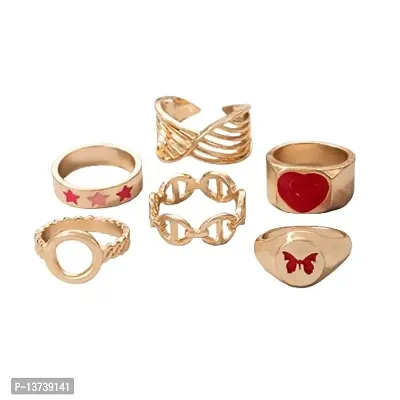 Vembley Red Color Dripping Oil Love Star , Heart and Butterfly Ring 6 Pcs European and American Fashion Simple Style Ring Set