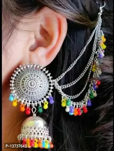 Vembley Traditional Antique Multicolor Beats Bahubali Long Chain Jhumka Earrings With Mang Tikka For Women and Girls-thumb2