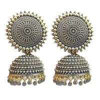 Vembley Combo of 2 Traditional Grey Pearls Drop Dome Shape Jhumki Earrings For Women and Girls-thumb3