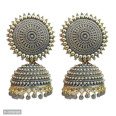 Vembley Combo of 2 Traditional Grey Pearls Drop Dome Shape Jhumki Earrings For Women and Girls-thumb4
