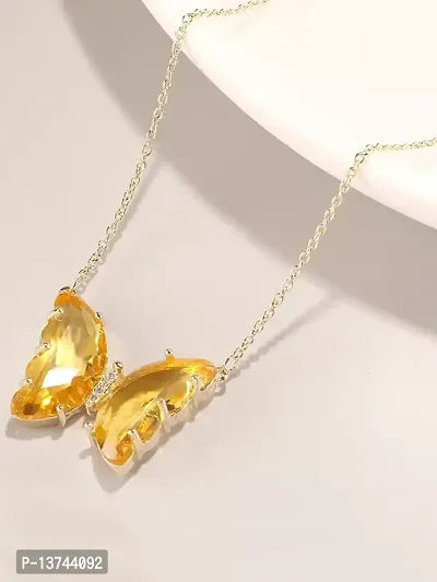 Vembley Lavish Yellow Crystal Butterfly Pendant Necklace-thumb2