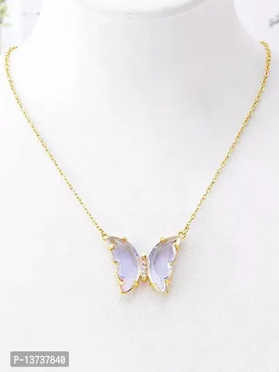 Vembley Combo Of 2 Lovely Gold Plated Purple Crystal Butterfly Pendant Necklace For Women and Girls-thumb4