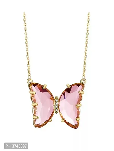 Vembley Lavish Pink Crystal Butterfly Pendant Necklace