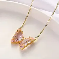 Vembley Lovely Gold Plated Pink Crystal Butterfly Pendant Necklace for Women and Girls-thumb1