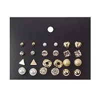 Vembley Combo Of 12 Pair Golden Studded Pearl Stud Earrings For Women and Girls-thumb4