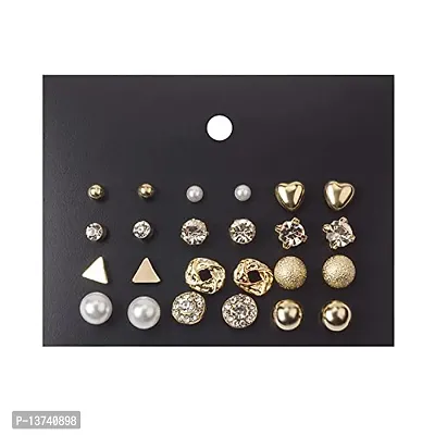 Vembley Combo Of 12 Pair Golden Studded Pearl Stud Earrings For Women and Girls-thumb5