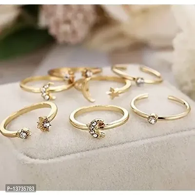 Gold Plated Seven Piece Moon Star Ring Set For Women and Girls.-thumb4