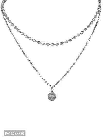 Vembley Charming Silver Plated Pearl Double Layered Pendant Necklace for Women and Girls