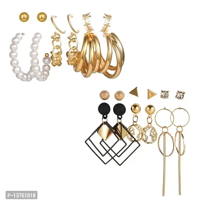 Vembley Combo of 12 Pair Enamelled Gold Plated Studs and Hoop Earrings For Women and Girls
