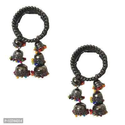 Vembley Combo of 2 Gorgeous Silver Bangle Bracelet with Hanging multicolor Beads Jhumki