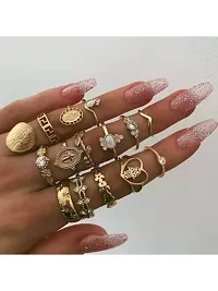 Vembley Gold Plated 15 Piece Multi Design Ring Set For Women and Girls.-thumb1
