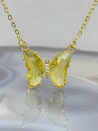 Vembley Lavish Yellow Crystal Butterfly Pendant Necklace-thumb2