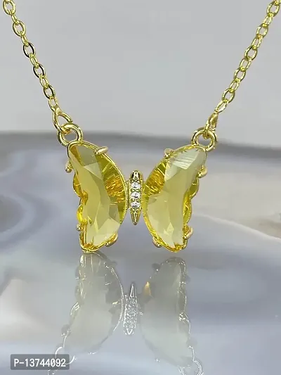 Vembley Lavish Yellow Crystal Butterfly Pendant Necklace-thumb3