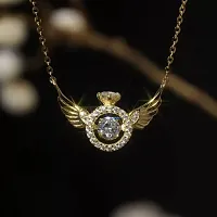 Elegant Angel Wings Golden Ring Shape Pendant Necklace For Women And Girls-thumb3