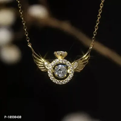 Elegant Angel Wings Golden Ring Shape Pendant Necklace For Women And Girls-thumb4