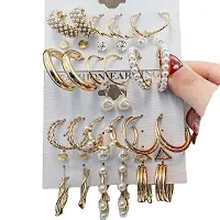 Vembley Combo Of 18 Pair Gold-Plated Pearl Twisted Chain Hoop And Stud Earrings For Women And Girls-thumb2