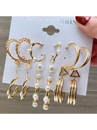 Vembley Combo of 15 Pair Lavish Gold Plated Chain  Pearl Hoop, Hoop and Studs Earrings For Women and Girls-thumb4