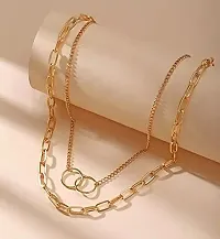 Vembley Pretty Gold Plated Double Layered Chunky Chain Link and Double Circle Ring Pendant Necklace for Women and Girls-thumb1