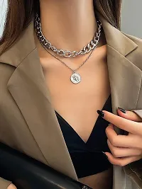 Vembley Charming Silver Plated Double Layered Vintage Coin Pendant Necklace For Women and Girls-thumb3