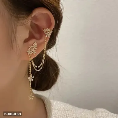 Elegant Flower Ear Cuff Wrap Crawler Stud Earrings For Women And Girls 2 Pcs Set