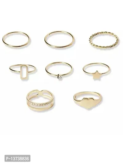 Vembley Gold Plated 8 Piece Diamond Star Heart Ring Set For Women and Girls.